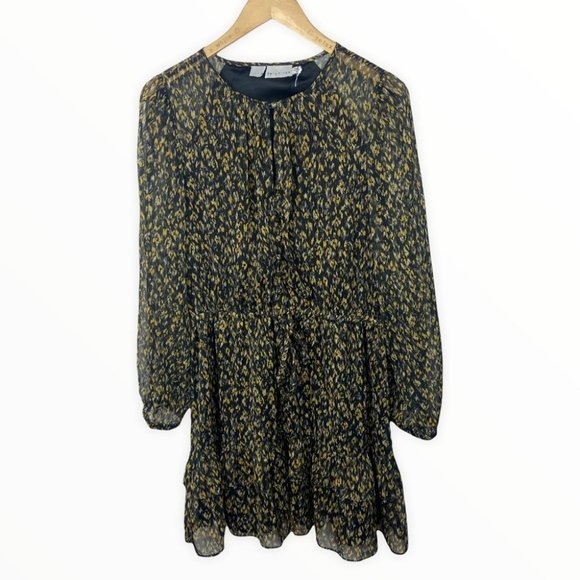 Nordstrom Adelyn Rae Vania Print Pleats & Ruffles‎ Long Sleeve Mini Dress Size M - Picture 3 of 13